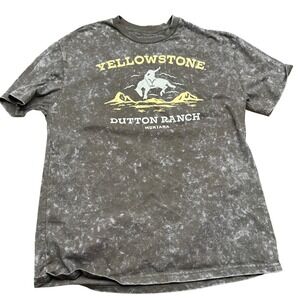 Yellowstone Dutton Ranch Montana Acid Wash Graphic T-Shirt Mens Large Green